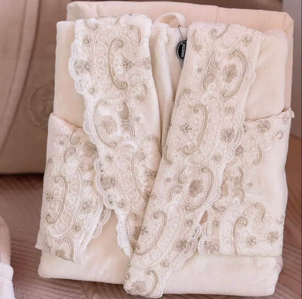 Luxurious Bath Robe Set with Large Lace Design - Image 2