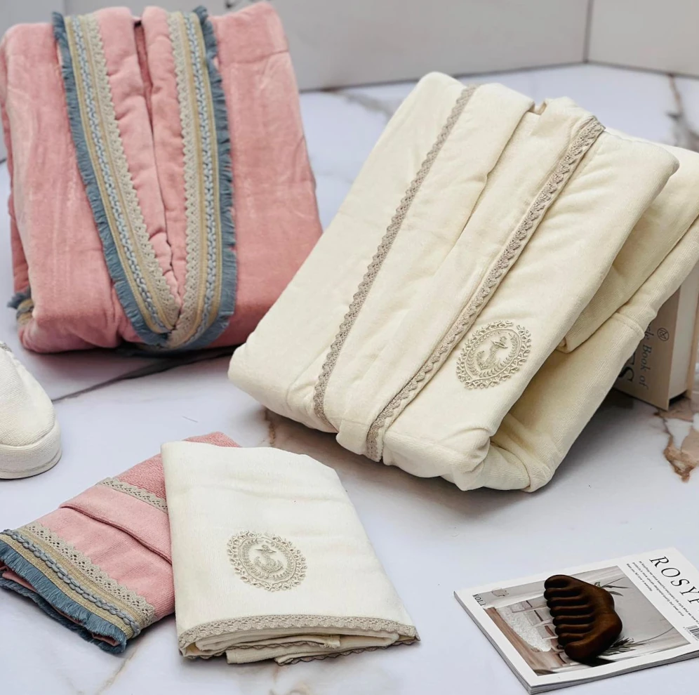 Braided Bath Robe Set with Crochet Border