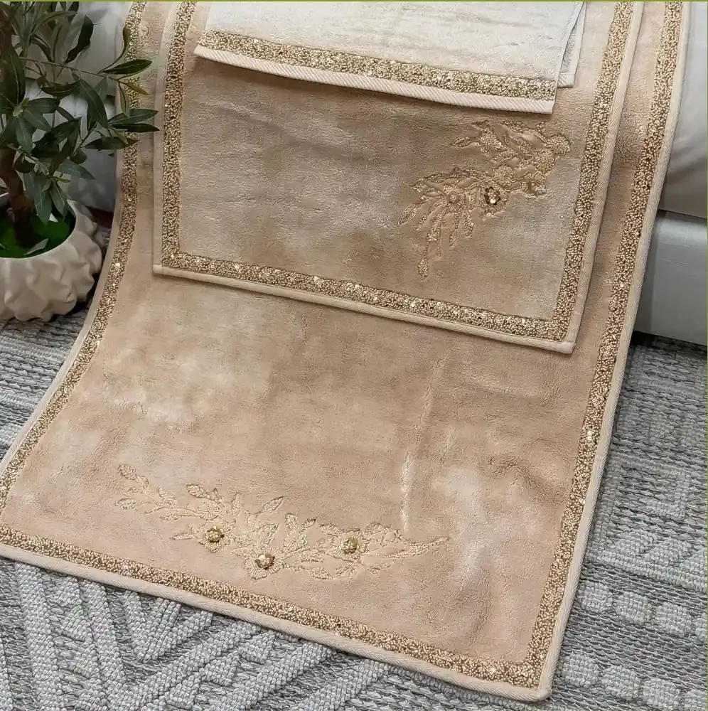 Cotton Beige Bath Mat Set