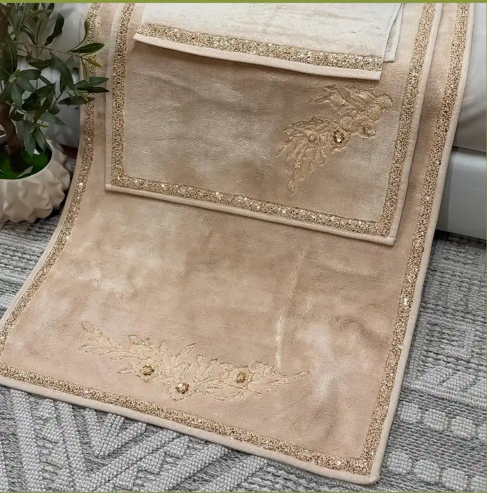 Cotton Beige Bath Mat Set