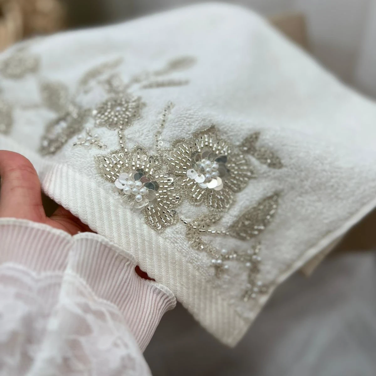 Luxury Bamboo Towels with Beaded Details - Image 2