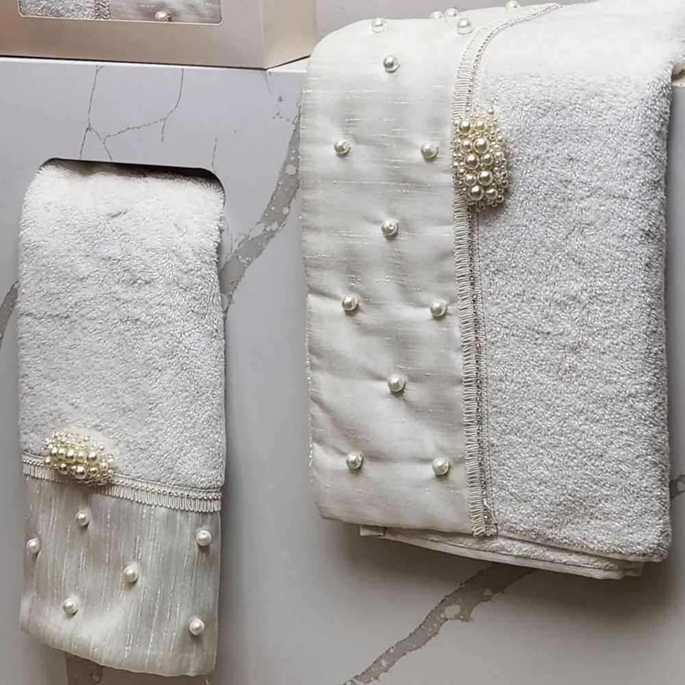 Luxury White Bamboo Towel with Pearl Detail