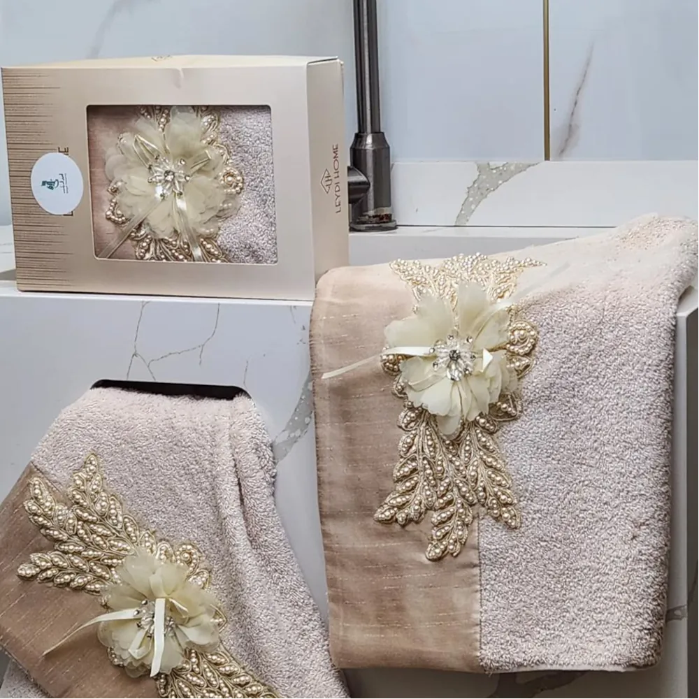 Luxury Beige Bamboo Towel with Large Flower Design