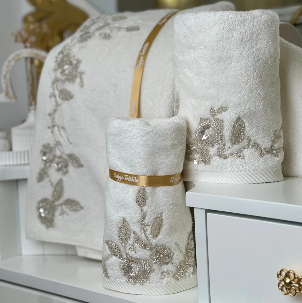 Luxury Bamboo Towels with Beaded Details - Image 3